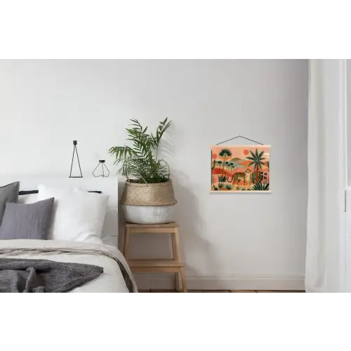 Tijger - Kleurrijk - Palmen - Cactus textielposter latten blank klein -woonkamer