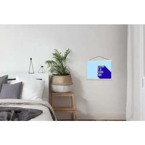 Today is a good day - Blauw - Schaduw textielposter latten blank klein -woonkamer