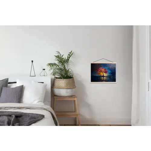 Boom - Blauw - Bladeren - Vakken textielposter latten blank klein -woonkamer