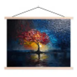 Boom - Blauw - Bladeren - Vakken textielposter latten blank klein -3d