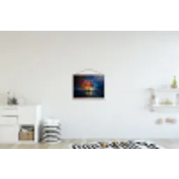 Boom - Blauw - Bladeren - Vakken textielposter latten blank klein -kinderkamer