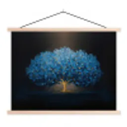 Boom - Blauw - Bladeren - Penseelstreken textielposter latten blank klein -3d
