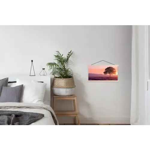 Boom - Heide - Zonsopgang textielposter latten blank klein -woonkamer