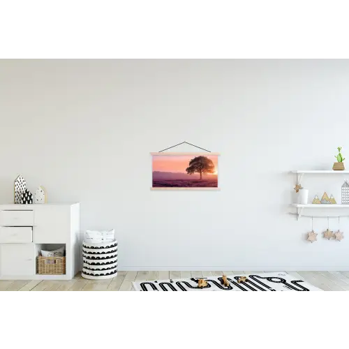 Boom - Heide - Zonsopgang textielposter latten blank klein -kinderkamer