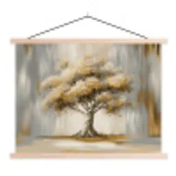 Boom - Bladeren - Abstract - Wit textielposter latten blank klein -3d