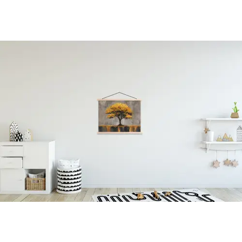 Boom - Bladeren - Goud - Abstract textielposter latten blank klein -kinderkamer