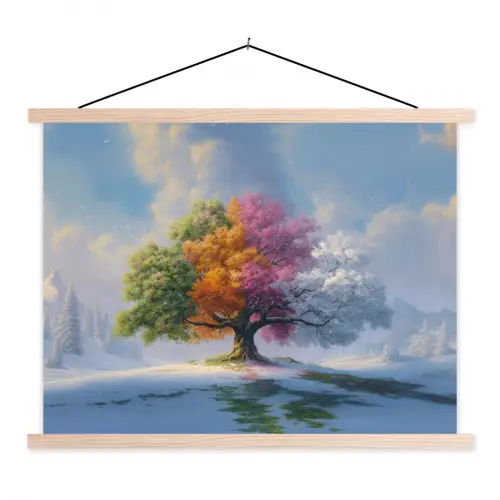 Boom - Seizoenen - Winter - Landschap textielposter latten blank klein -3d