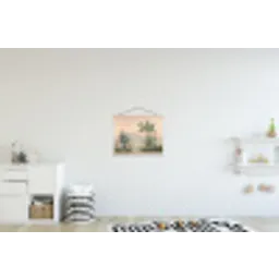 Tropisch landschap - palmbomen - Bloemen - Roze lucht textielposter latten blank klein -kinderkamer