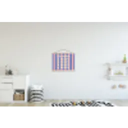 Try again - Strepen - Roze - Verticaal - Blauw textielposter latten blank klein -kinderkamer