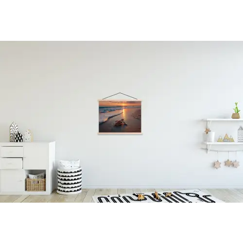 Schildpad - strand - Zonsondergang textielposter latten blank klein -kinderkamer