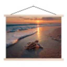 Schildpad - strand - Zonsondergang textielposter latten blank klein -3d