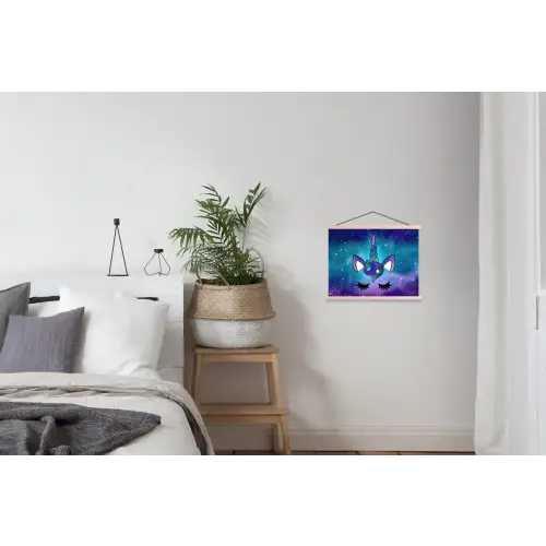 Eenhoorn - Sterrenhemel - Ster - Blauw textielposter latten blank klein -woonkamer