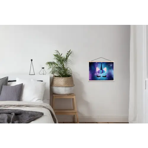 Eenhoorn - Sterren - Blauw textielposter latten blank klein -woonkamer