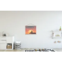 Busje - Kat - Zonsondergang - Oranje textielposter latten blank klein -kinderkamer