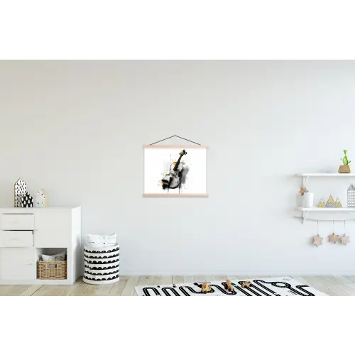 Viool - Oranje - Zwart - Penseelstreken textielposter latten blank klein -kinderkamer