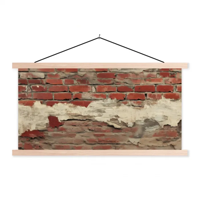 Muur - Baksteen - Verweerd textielposter latten blank klein -3d