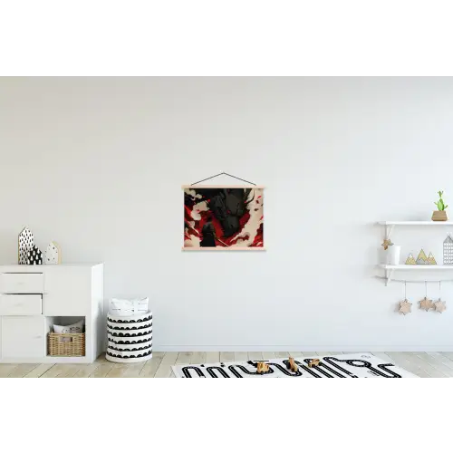 Krijger - Draak - Zwart - Rood - Rook textielposter latten blank klein -kinderkamer