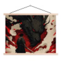 Krijger - Draak - Zwart - Rood - Rook textielposter latten blank klein -3d