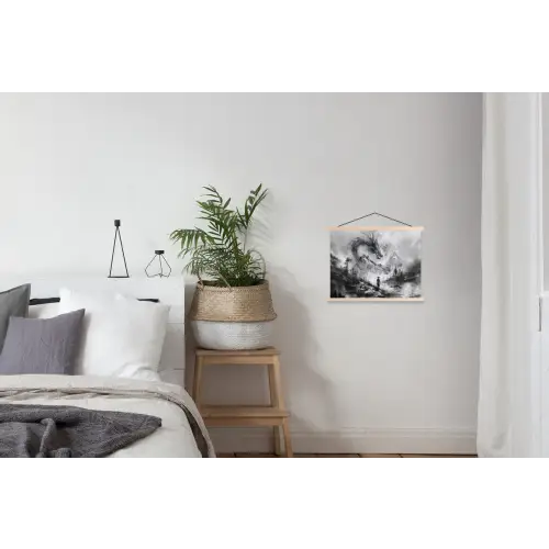 Krijger - Draak - Grijs textielposter latten blank klein -woonkamer