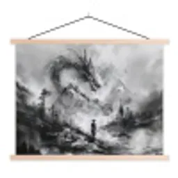 Krijger - Draak - Grijs textielposter latten blank klein -3d