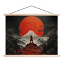 Krijger - Rode trappen - Zon - Berg textielposter latten blank klein -3d