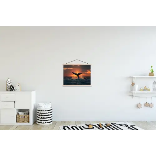 Walvis staart - Water - Zonsondergang textielposter latten blank klein -kinderkamer