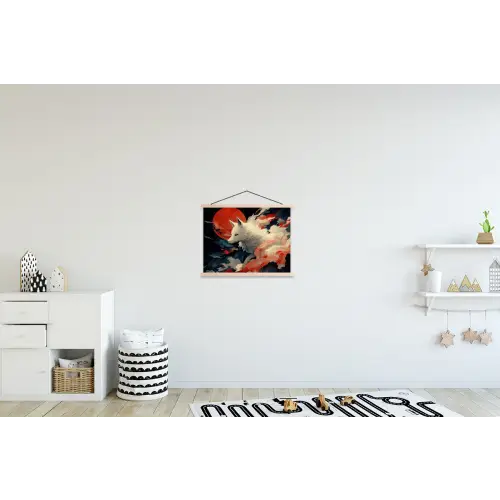 Witte vos - wolken - maan textielposter latten blank klein -kinderkamer