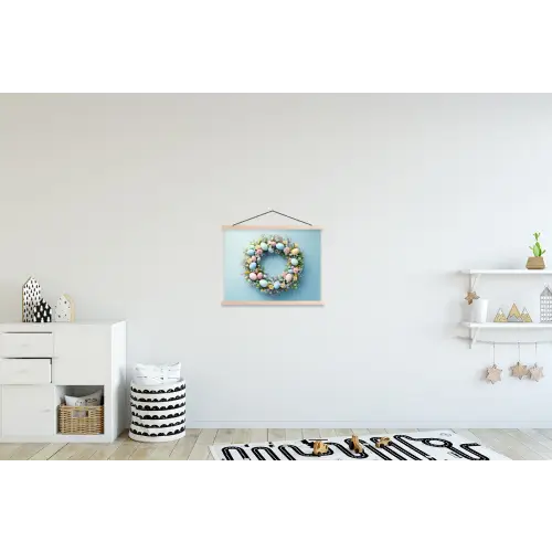 Krans - Eieren - Bloemen textielposter latten blank klein -kinderkamer