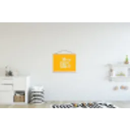 Geel - Blauw - Here comes the sun textielposter latten blank klein -kinderkamer