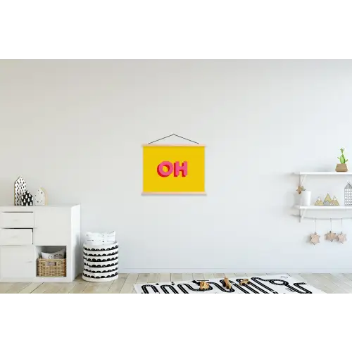 Geel - Roze - Oh - 3D textielposter latten blank klein -kinderkamer