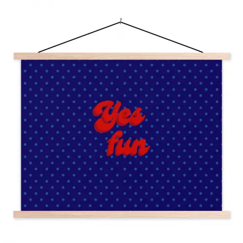 Yes fun - Rood - Blauw - Stippen textielposter latten blank klein -3d