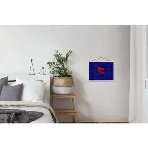 Yes fun - Rood - Blauw - Stippen textielposter latten blank klein -woonkamer