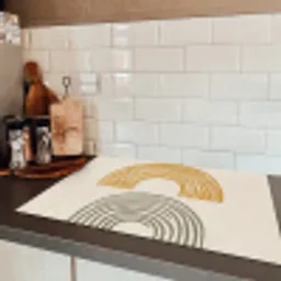 Bogen - Lijnen - Oranje - Minimalistisch Inductie beschermer vinyl 3mm klein -sfeer3