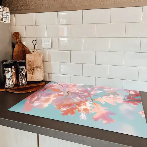 Eikenbladeren - Takken - Roze Inductie beschermer vinyl 3mm klein -sfeer3