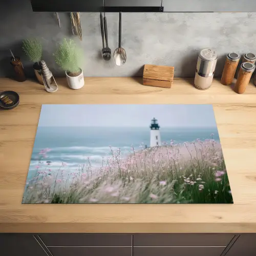 Vuurtoren - Klif - Zee - Bloemen Inductie beschermer vinyl 3mm klein -sfeer5