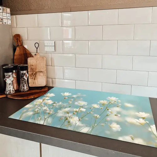 Stengels - Bloemen - Lucht - Wit Inductie beschermer vinyl 3mm klein -sfeer3