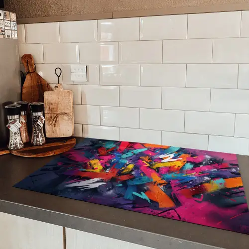 Abstract - Explosie - Neonkleuren Inductie beschermer vinyl 3mm klein -sfeer3