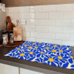 Abstract - Bloem - Blauw Inductie beschermer vinyl 3mm klein 276 -sfeer3