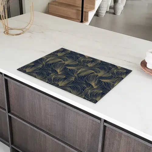 Abstract - Lijnen - Blauw - Goud Inductie beschermer vinyl 3mm klein 276 -sfeer8