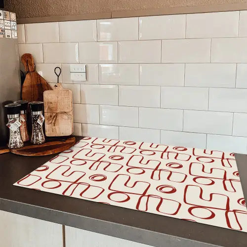 Abstract - Patroon - Beige - Rood Inductie beschermer vinyl 3mm klein 276 -sfeer3