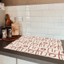 Abstract - Patroon - Beige - Rood Inductie beschermer vinyl 3mm klein 276 -sfeer3