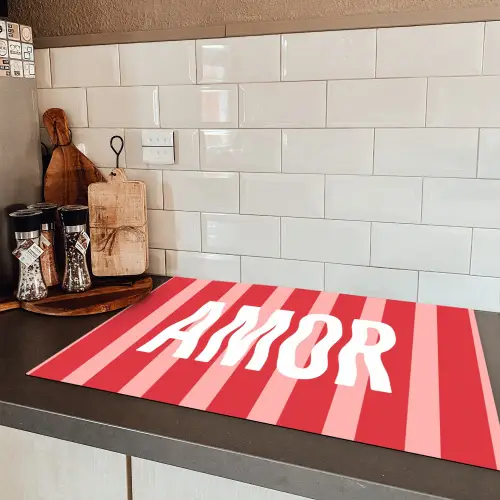 Amor - Strepen - Rood - Roze Inductie beschermer vinyl 3mm klein -sfeer3