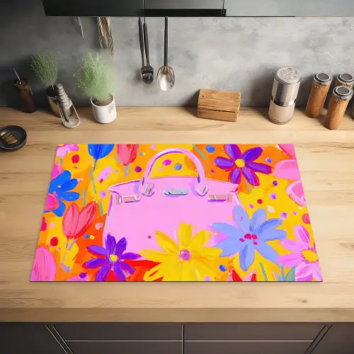 Tas - Roze - Bloemen Inductie beschermer vinyl 3mm klein -sfeer5