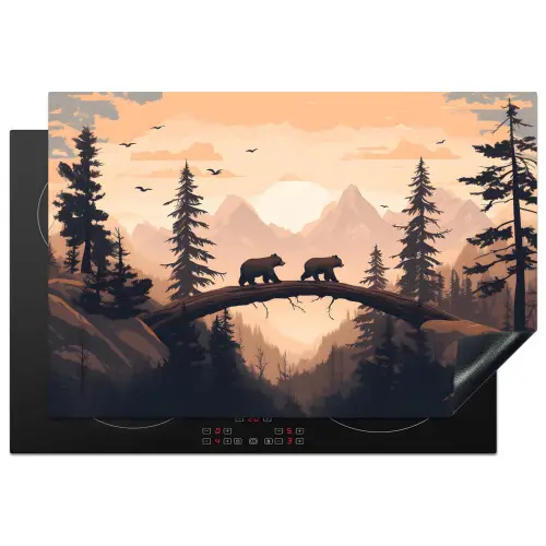 Beren - Bomen - Landschap - Zonsondergang Inductie beschermer vinyl 3mm klein -3d