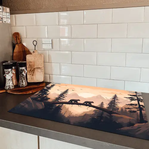 Beren - Bomen - Landschap - Zonsondergang Inductie beschermer vinyl 3mm klein -sfeer3