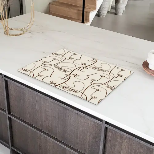 Beige - Gezicht - Lijnen - Bruin Inductie beschermer vinyl 3mm klein 276 -sfeer8