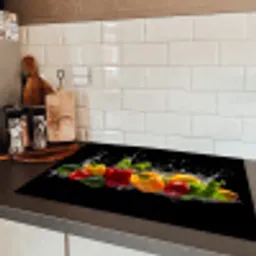 Paprika - Water - Groente - Zwart Inductie beschermer vinyl 3mm klein -sfeer3