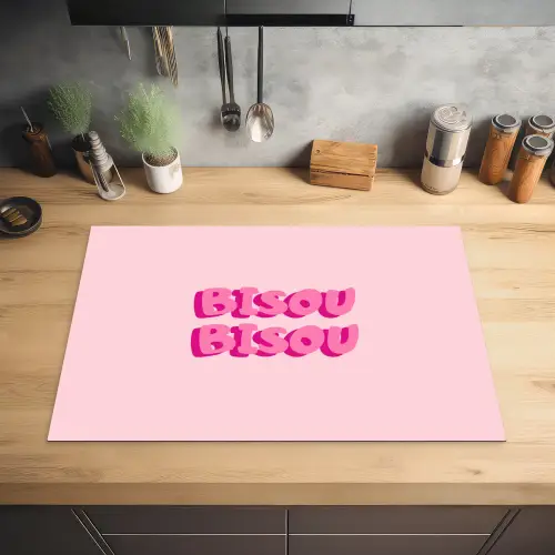 Bisou - Roze - Dikke letters Inductie beschermer vinyl 3mm klein -sfeer5