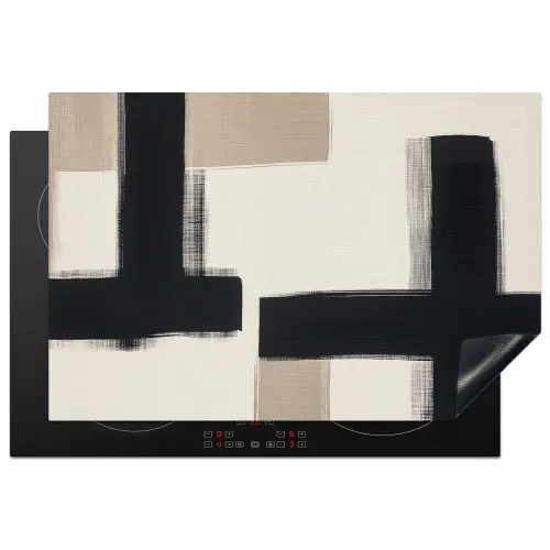 Zwart - Abstract - Japandi Inductie beschermer vinyl 3mm klein -3d