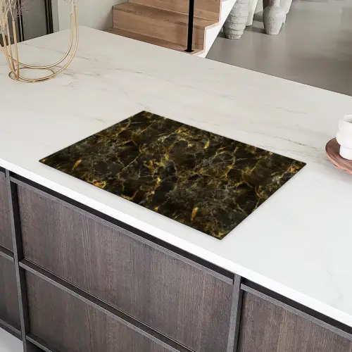 Zwart - Marmer - Goud Inductie beschermer vinyl 3mm klein 276 -sfeer8